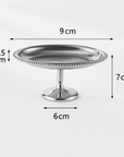 Elegant Dessert Pedestal Stand beaded edge dimensions: 9 cm top, 7 cm high, 6 cm base