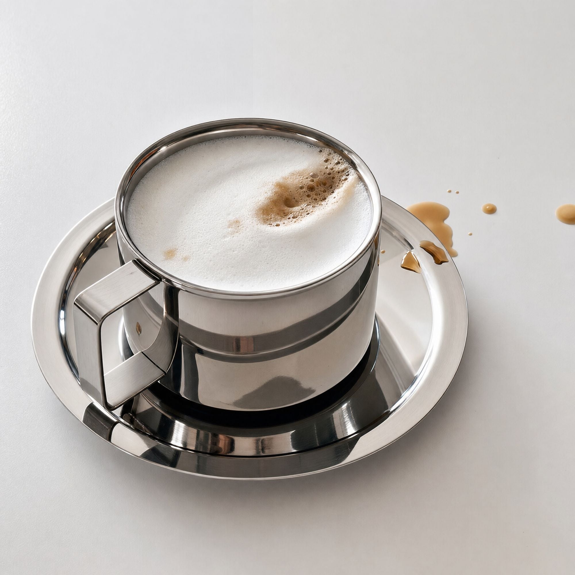 ‍Italian Style Steel Latte Coffee Cup With Saucer &amp; Spoon (100% off)