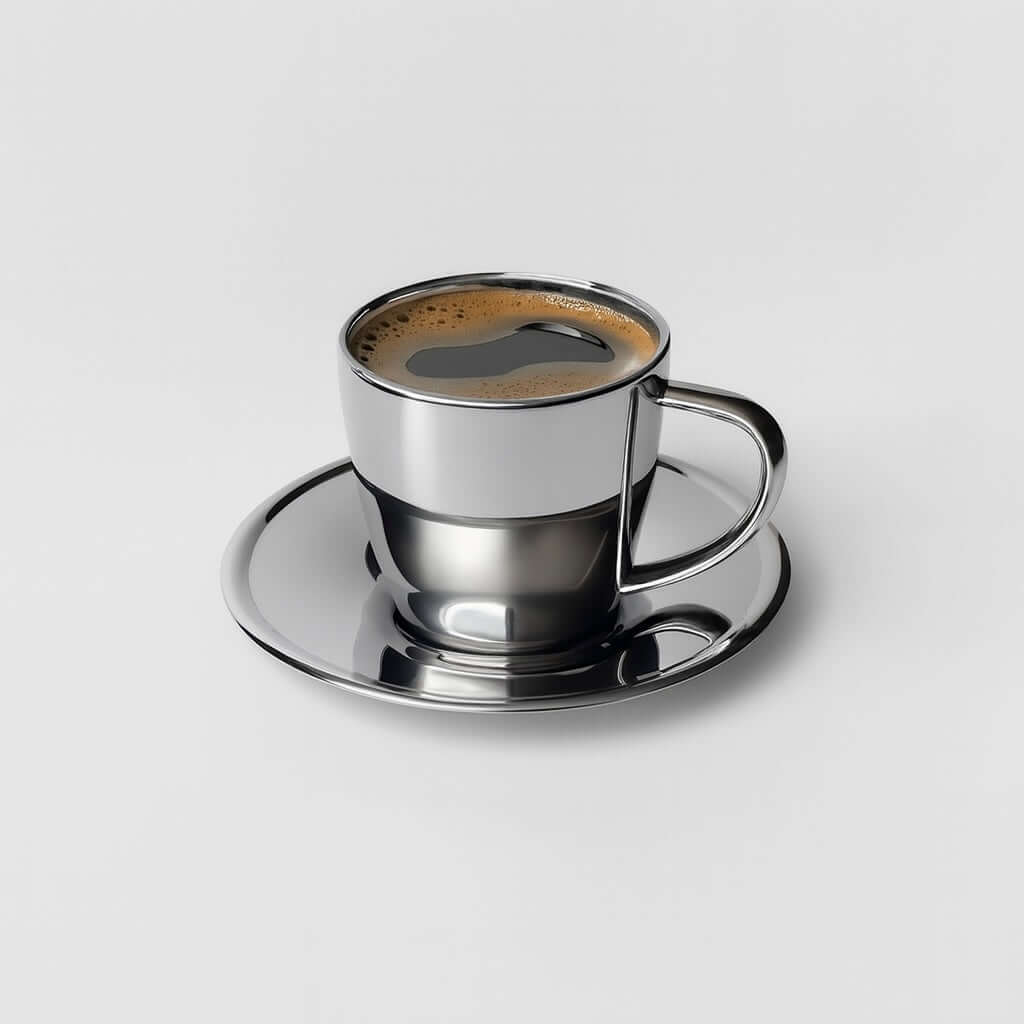 Monaco Mirror Set — 150ml double-walled stainless steel cup and saucer by LoveÉcru