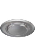 Artisan Pasta Plate in brushed stainless steel, rimmed deep plate on a white background