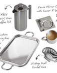 Spring Bundle overview: French press, Venice Mirror Cup, Signature tray and shell trinket case