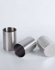 Minimalist Stainless Steel Desk Organizer, two steel cylinders with a frosted finish