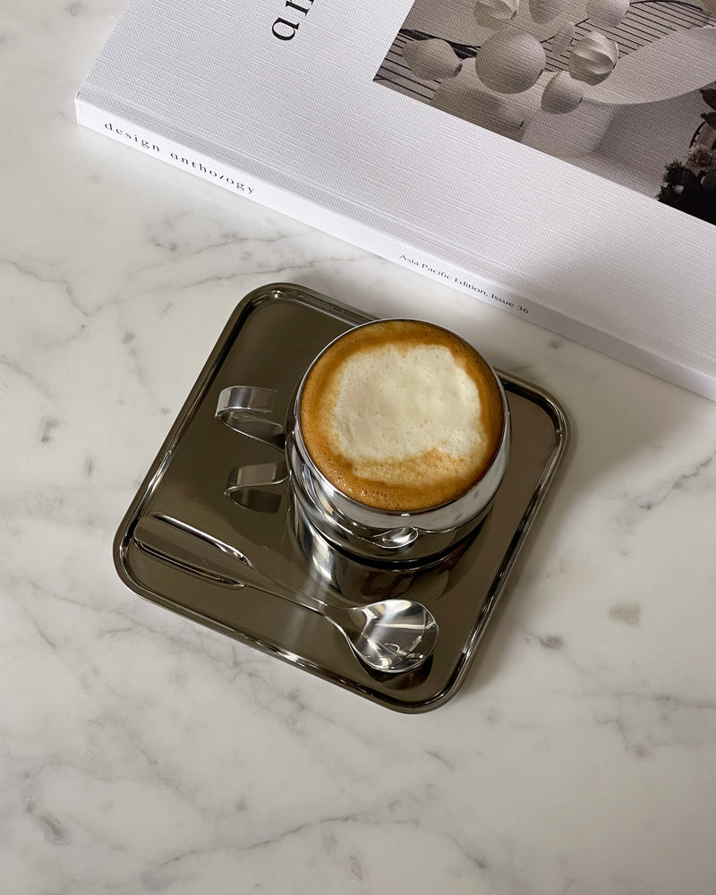 Tasse à café Expresso en acier de style italien avec soucoupe et cuillère