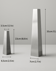Arco Stainless Steel Vase dimensions: small 22 cm and large 35 cm with base and top widths