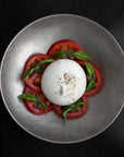 Kyoto Stainless Steel Bowl with burrata and tomatoes, top view