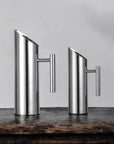 Stainless Steel Water Carafes in two sizes on a wooden surface