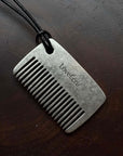LoveÉcru Vintage Metal Comb in brushed metal on a black cord