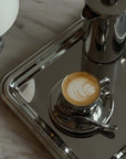 Signature Serving Tray with a cappuccino in a Venice Mirror Cup and a French press