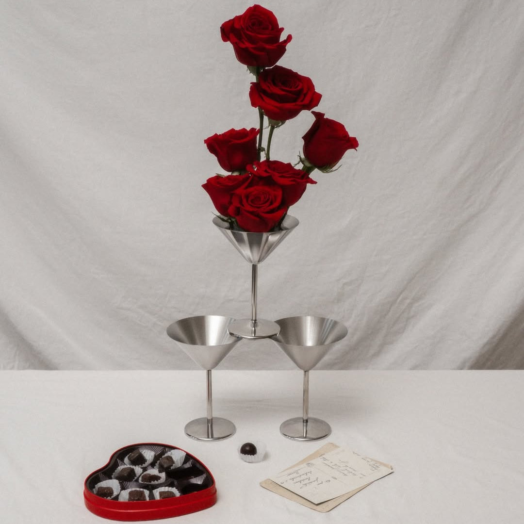 طقم من كأسين من الفولاذ المقاوم للصدأ لكأس مارتيني