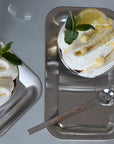 Urban Chic Stainless Steel Serving Tray, rectangular, with a bowl of lemon dessert