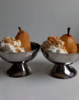 Two tall Minimalism Stainless Steel Ice Cream Cups with poached pears and cream