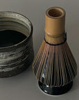 Wabi-Sabi Matcha Bowl with Green Tea Matcha Bamboo Whisk, handmade ceramic, Japanese tea ceremony essentials.