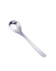 Stainless steel spoon on white background, perfect for dining and kitchen use.