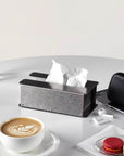 Steelform Tissue Box on a table with a latte and macarons