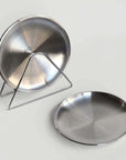 Set of Six Stainless Steel Plates with the matching wire stand