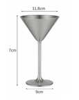 Stainless Steel Martini Glass dimensions: 11.8 cm wide, 17 cm tall, 9 cm base