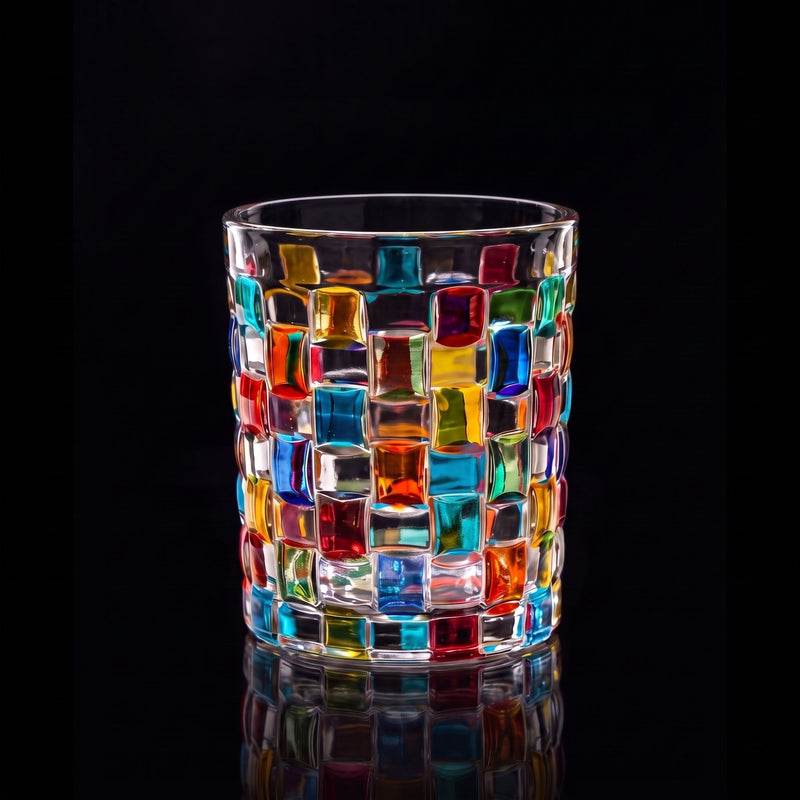 Tessera Hand-Painted Mosaic Glass, tall, on a black background