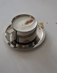 Italian Style Steel Latte Coffee Cup With Saucer & Spoon