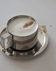 Italian Style Steel Latte Coffee Cup With Saucer & Spoon