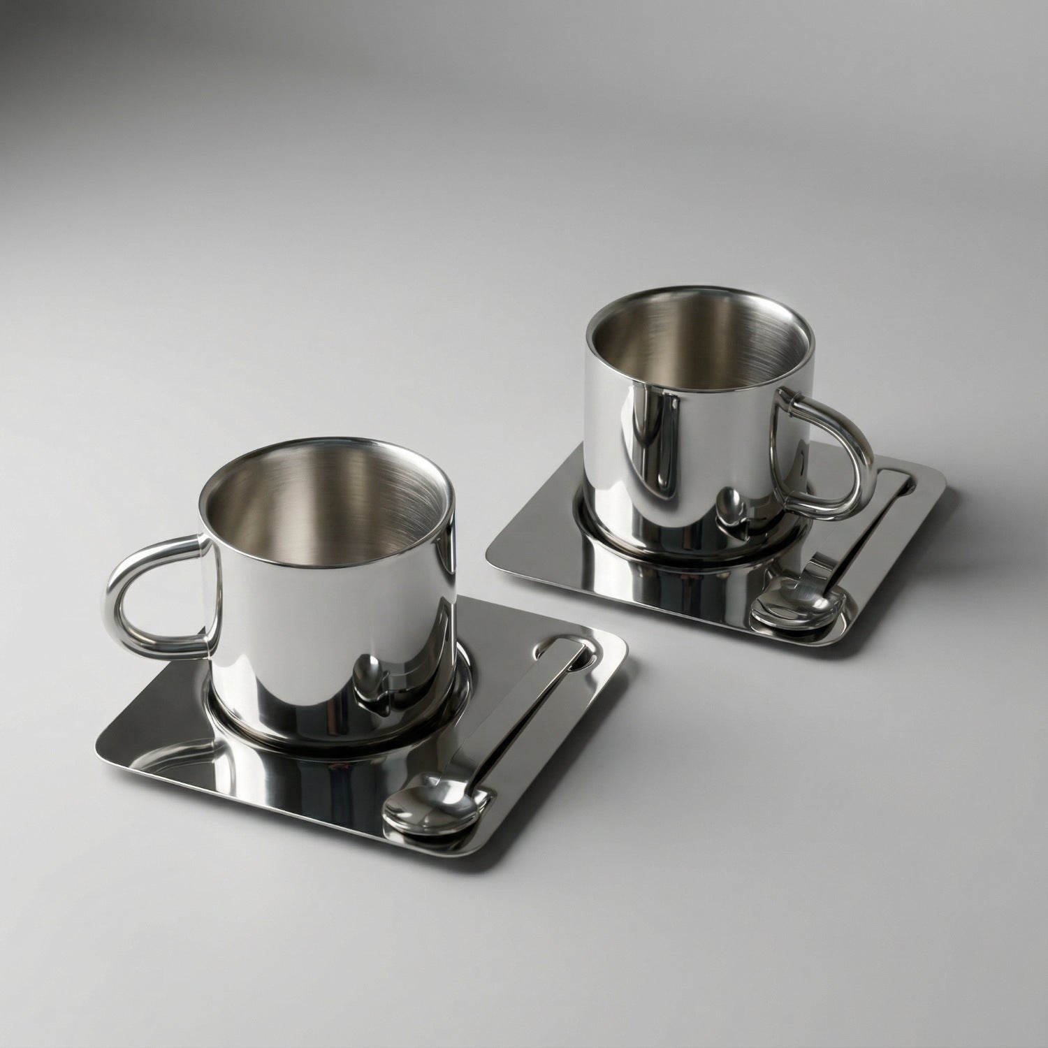 Venice Mirror Cup Set with Saucer & Spoon | Polished Stainless