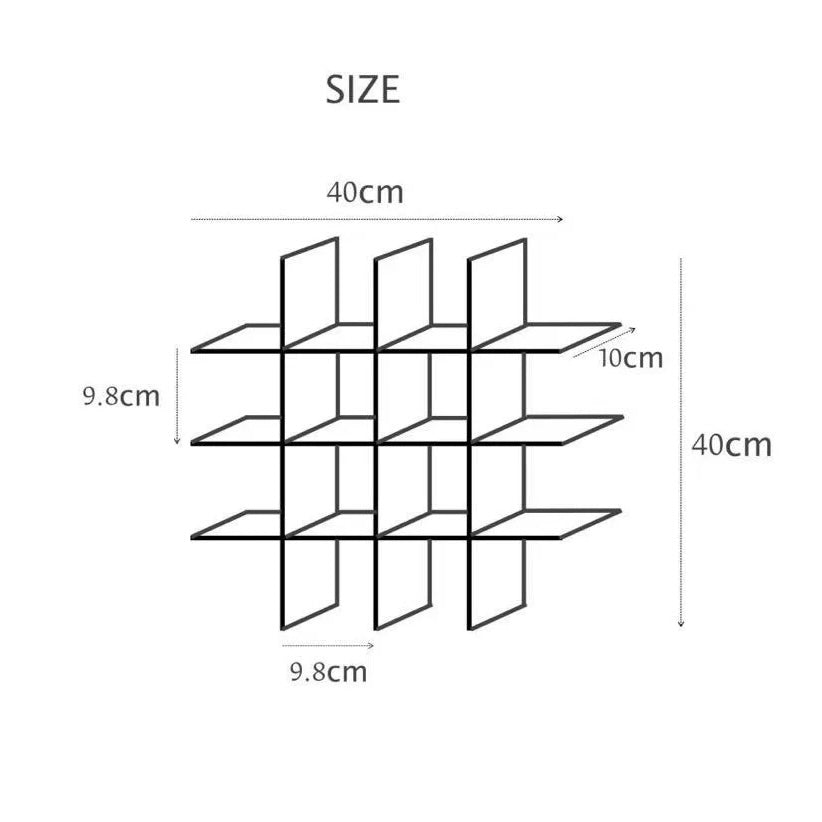 Stello Countertop Grid Shelf size dimensions illustration with labeled measurements in centimeters.