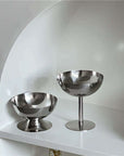 Minimalism Stainless Steel Ice Cream Cups, tall and short, on a white shelf