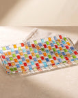 Close-up of the woven glass texture of the Tessera rectangular platter