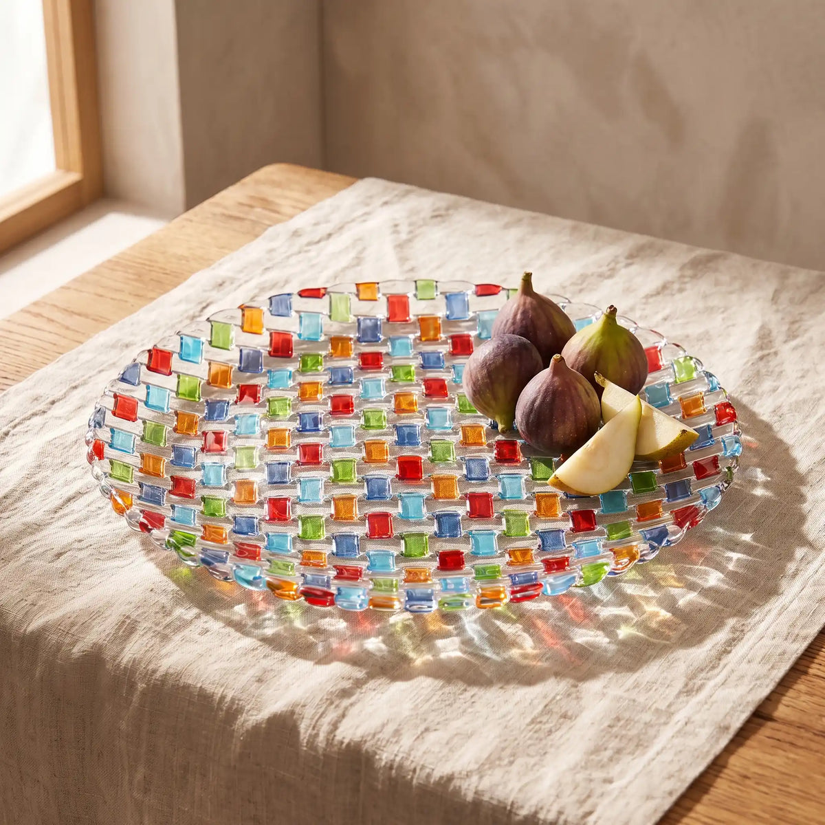 Tessera hand-painted mosaic plate 33.6 cm with figs and pear wedges