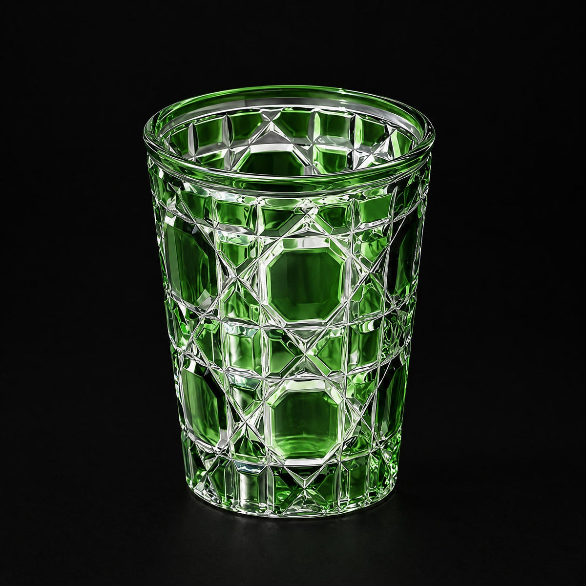 Green Vetra Lattice hand-painted glass, on a black background