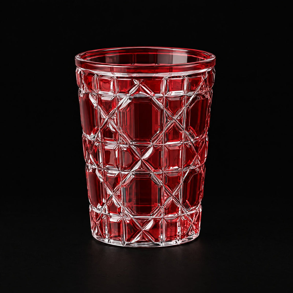 Red Vetra Lattice hand-painted glass, on a black background