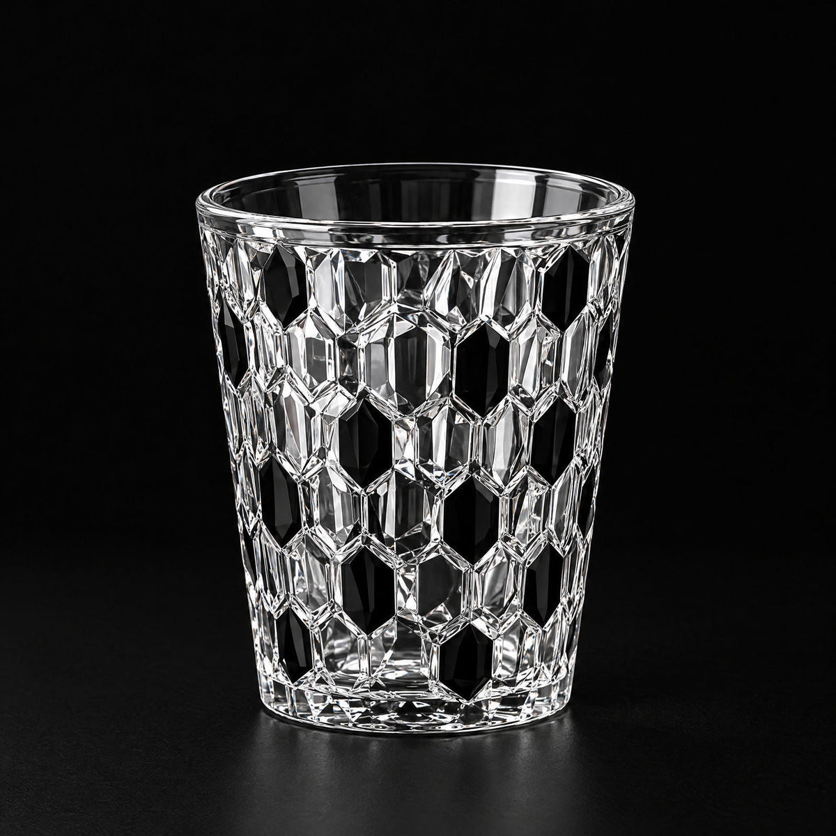 Black Vetra Raindrop hand-painted glass, on a black background