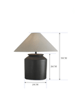 Folding Shoulder Table Lamp with linen shade on clay pot base, adjustable dimming switch, 24cm by 50cm, warm light ambiance.