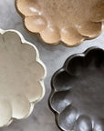 Rinka Collection 16cm bowls in porcelain, flower-shaped design by Kaneko Kohyo, available in three colors. Japanese handcrafted tableware