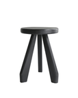 Meribel Stool made of imported teak wood with sleek design inspired by Alps architecture, featuring manual polishing and charcoal finish.