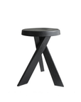 Meribel Stool in imported teak wood, with Alpine-inspired design, showcasing solid wood construction and manual polishing techniques.