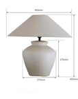 Clay pot table lamp with linen shade, 450mm diameter, adjustable light source, decor piece for a quiet, comfortable space.
