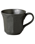 Black porcelain mug from the Rinka Mug & Plate Set, handmade in Japan, microwave and dishwasher safe, suitable for 200ml.