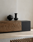 Industrial Wind TV Japanese Cabinet made of weathered old wood and frosted steel, showcasing artistic cracks, for Japanese home decor.