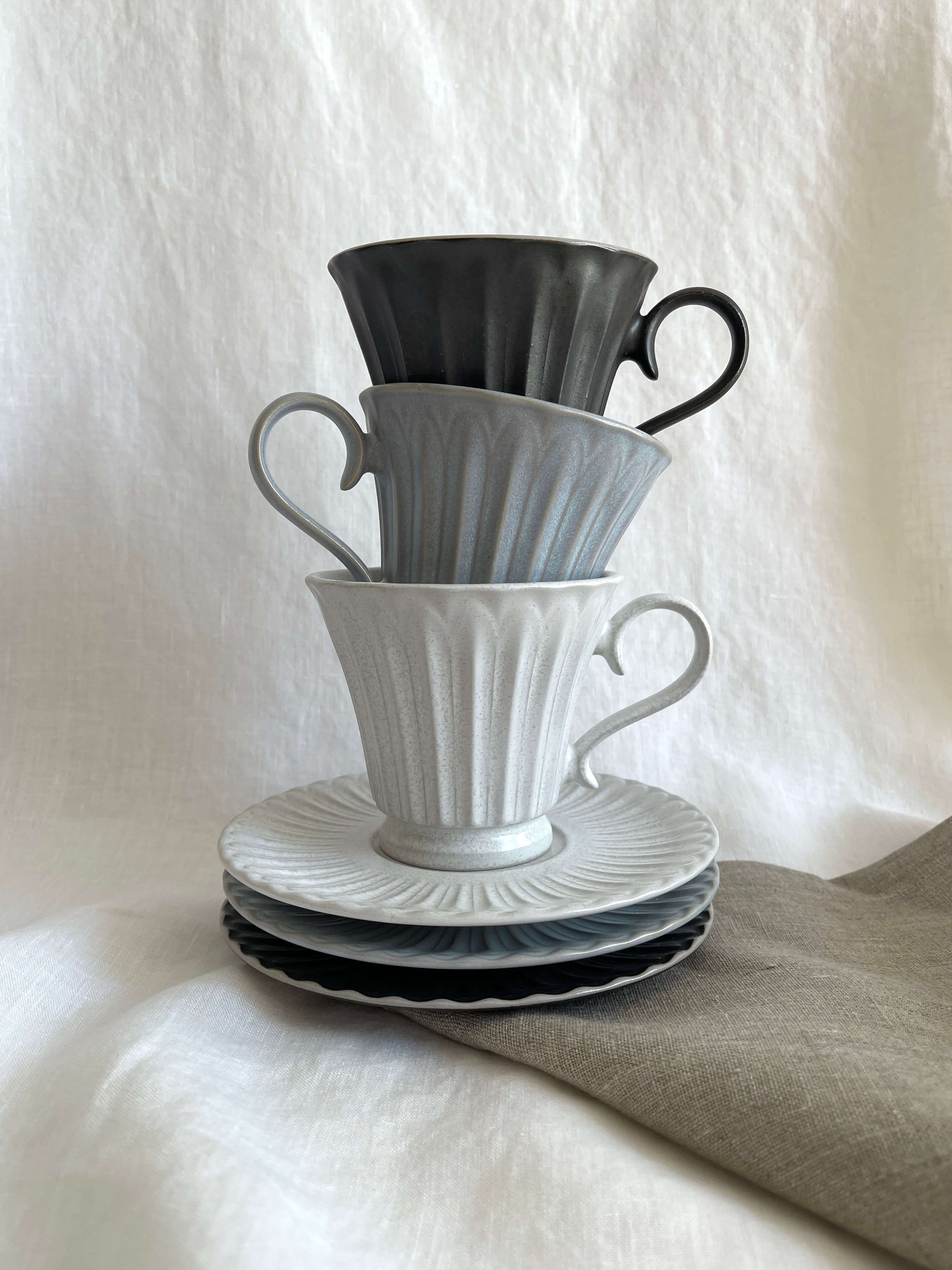 Storia Tall Coffee Cup &amp; Saucer - LoveÉcru Porcelain Mug LoveÉcru