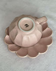Pink Rinka soup cup with flower-shaped plate from Kaneko Kohyo, handcrafted porcelain, adds elegance and charm to any table setting.